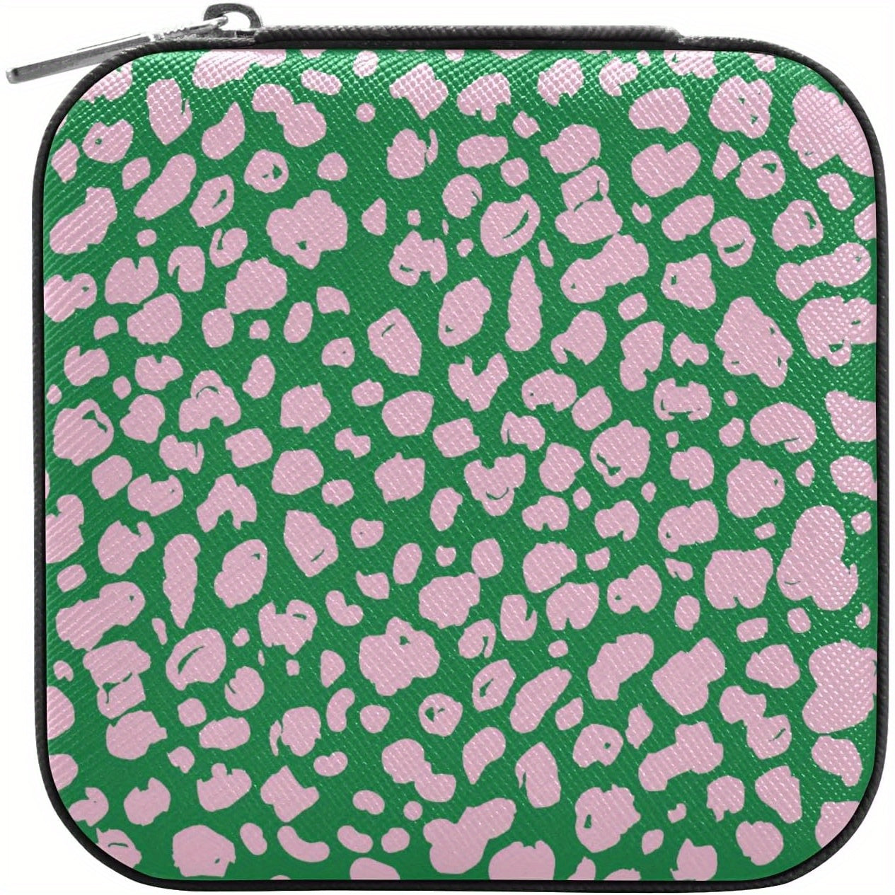 susiyo Pink Green Leopard Travel Mini Jewelry Box Portable PU Leather Organizer Case Storage Necklace Earrings Rings Bracelet Jewelry Rolls Clutch Bag for Women Ladies (Square, Black), Jewelry Boxes