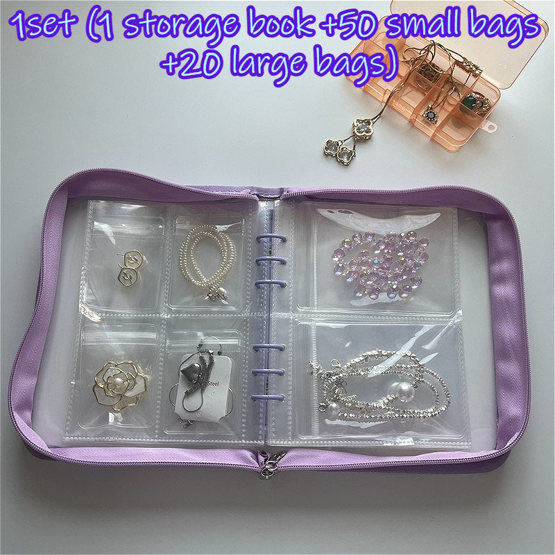 1Set High Capacity Travel Jewelry Storage Box - Contains One Storage Book, Fifty Small Bags And Twenty Large Bags. A Variety of Colors to Choose From, Transparent Multi-Grid Storage, Suitable for Earrings, Necklaces, Rings - Portable Storage Bag,