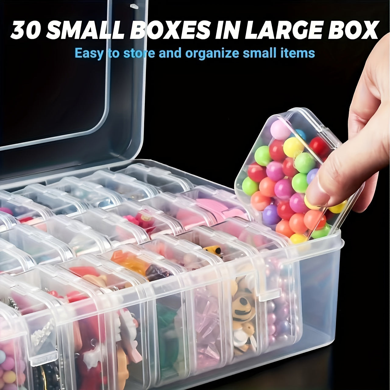 30-Compartment Durable Plastic Storage Box with Removable Trays & Clear Lid - Transparent Organizer for Beads, Jewelry, Small Items - Dustproof & Scratch-Resistant, Space-Saving Rectangular Case with Smooth Edges, Home & Craft Organization Solution,