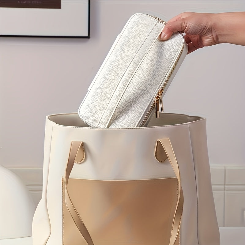 New Trendy Portable Jewelry Box - Large Synthetic Faux Leather Organizer with Transparent Compartments for Bracelets, Earrings, Necklaces & More - Perfect Gift for Women, Home, Dorm, Travel - Ideal for Christmas, Halloween, Back-to, Birthdays, Labor Day,