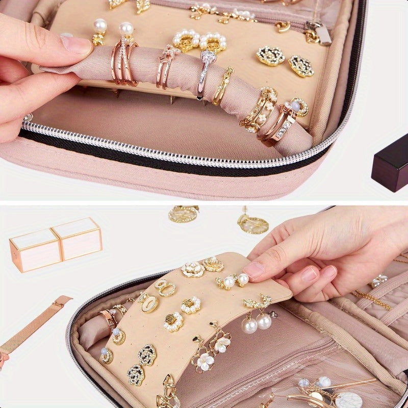 Travel Jewelry Organizer Portable Storage Case for Earrings Rings Necklaces Bracelets Pink