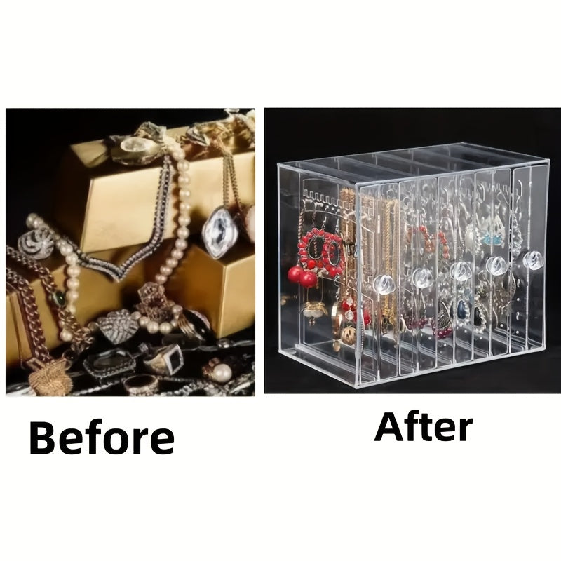 1pc Transparent Jewelry Organizer with Hanging Display Stand - Perfect for Earrings, Necklaces, Bracelets & Accessories Storage Box, Dustproof Design, Ideal Gift for Valentine's Day, Christmas, Father’s Day, Halloween – Best Present for Loved Ones