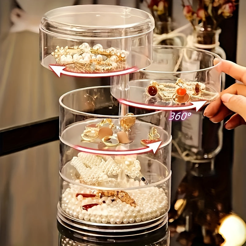 Multi-Layer Jewelry Box Transparent Multi-Rotating Earring and Bracelet Storage Box, Suitable for 5 Scenes, with Lid Dustproof Storage Rack Multi-Functional Desktop Storage Box, Jewelry Boxes