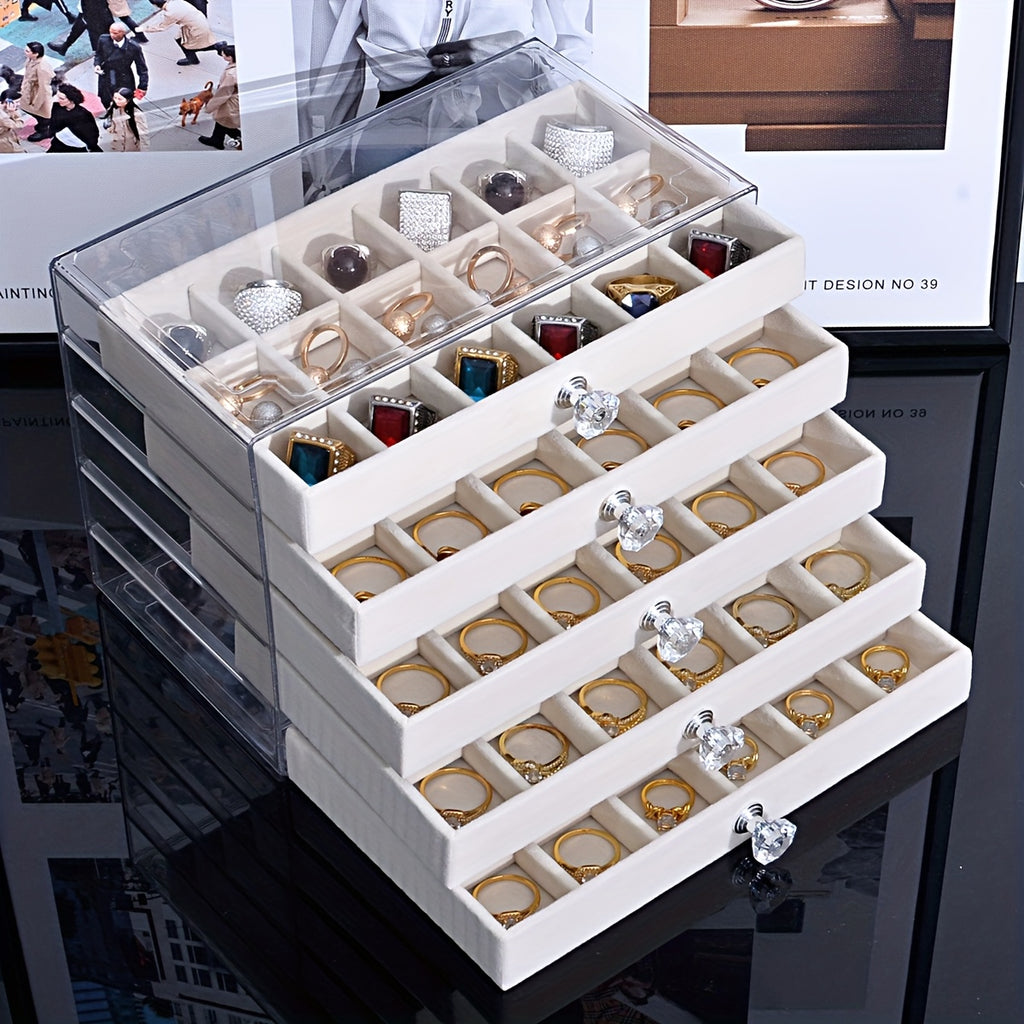 1/2pcs, Transparent Home Desktop 5-Tier Counter Drawer Jewelry Box Organizer Multi-Functional Divided Storage Box Stackable Drawers for Bracelets Rings Earrings Necklace Holder, Jewelry Case, Jewelry Boxes