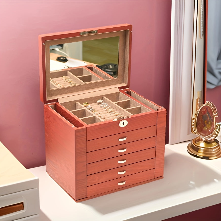 Wooden Jewelry Boxes For Women, 6-Layer Vintage Jewelry Box Wood, Wooden Jewelry Organizer For Storage Jewelry