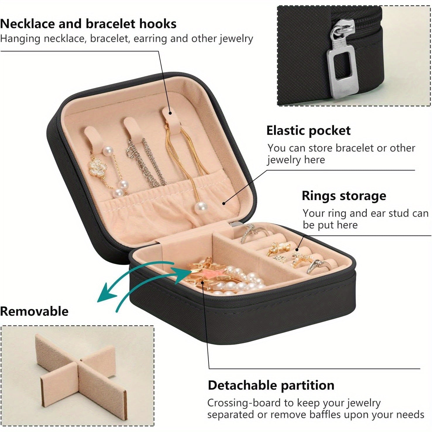 susiyo Pink Green Leopard Travel Mini Jewelry Box Portable PU Leather Organizer Case Storage Necklace Earrings Rings Bracelet Jewelry Rolls Clutch Bag for Women Ladies (Square, Black), Jewelry Boxes
