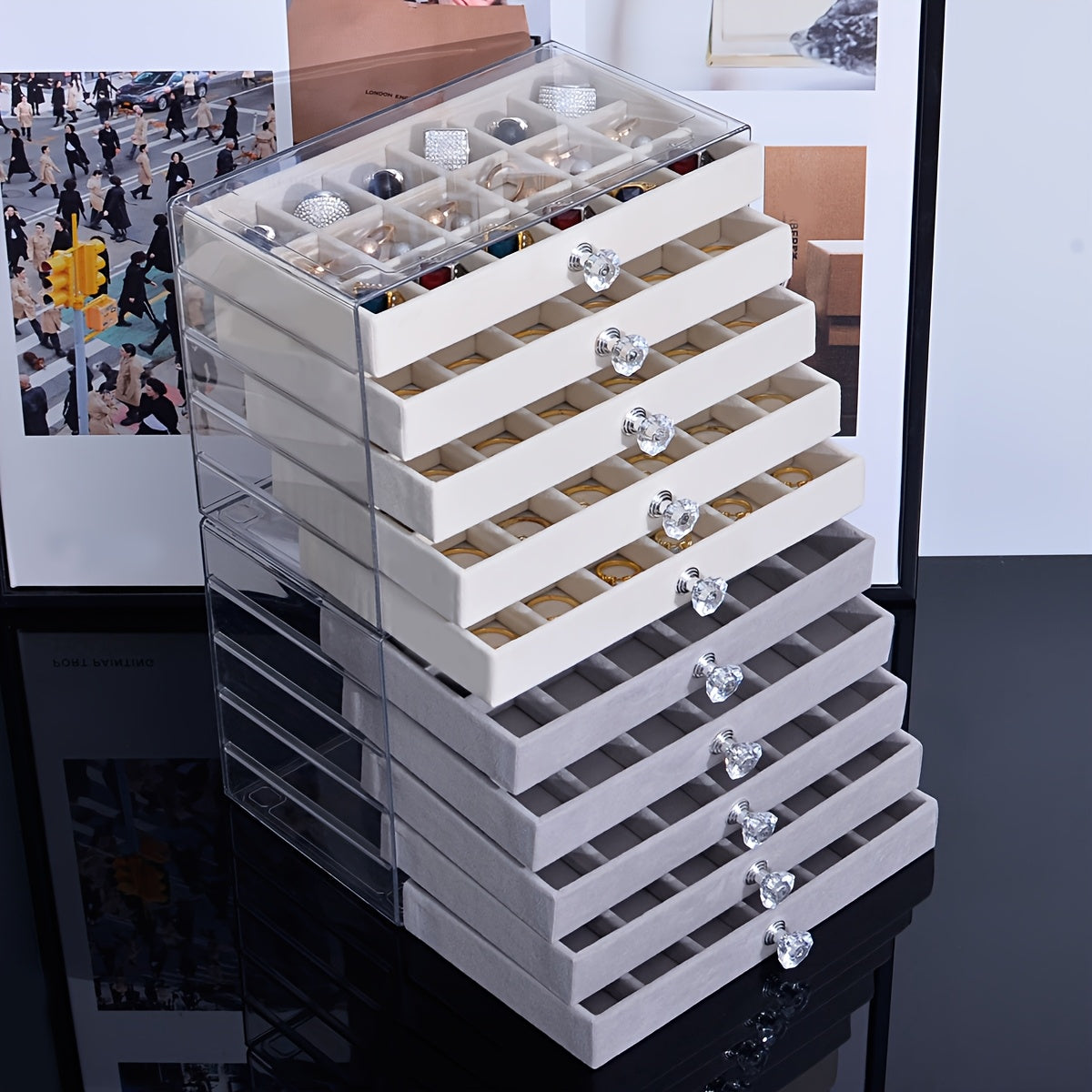 1/2pcs, Transparent Home Desktop 5-Tier Counter Drawer Jewelry Box Organizer Multi-Functional Divided Storage Box Stackable Drawers for Bracelets Rings Earrings Necklace Holder, Jewelry Case, Jewelry Boxes