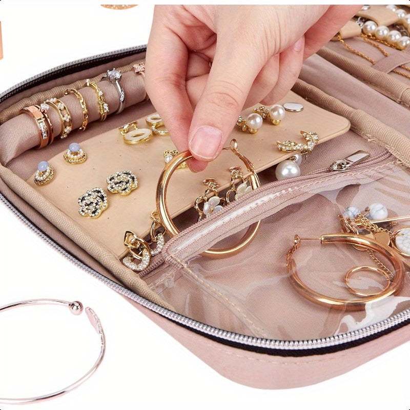 Travel Jewelry Organizer Portable Storage Case for Earrings Rings Necklaces Bracelets Pink