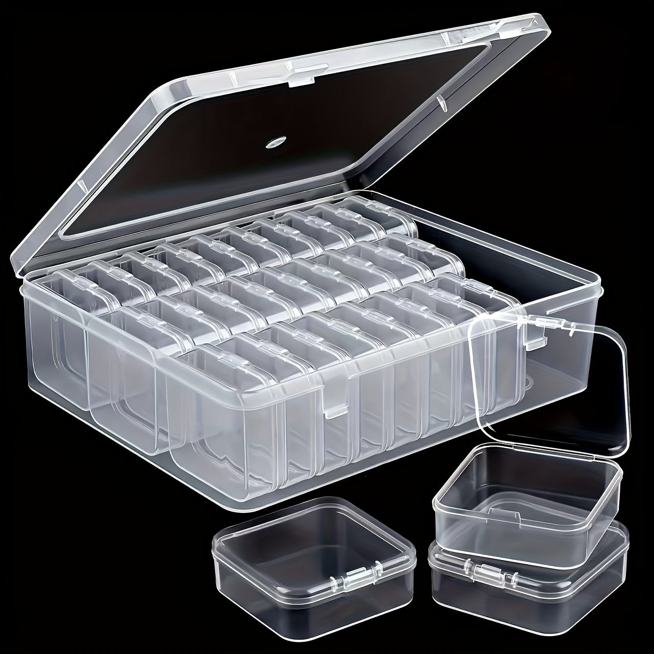 30-Pack Clear Storage Boxes with Lid - Stackable Organizer with Individual Compartments, Transparent Containers for Jewelry, Beads, Crafts, Office, Home - Durable Clear Plastic Boxes for Easy Visibility & Organization, Jewelry Box Organizer, Craft