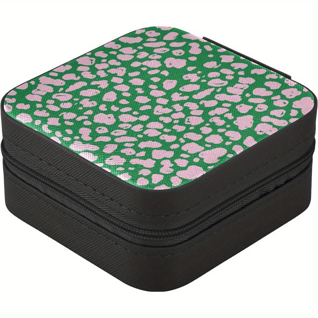 susiyo Pink Green Leopard Travel Mini Jewelry Box Portable PU Leather Organizer Case Storage Necklace Earrings Rings Bracelet Jewelry Rolls Clutch Bag for Women Ladies (Square, Black), Jewelry Boxes