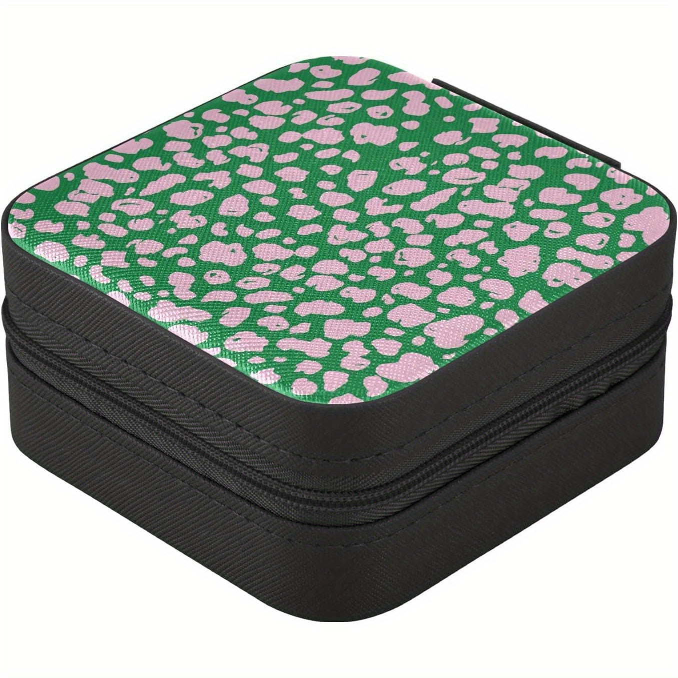 susiyo Pink Green Leopard Travel Mini Jewelry Box Portable PU Leather Organizer Case Storage Necklace Earrings Rings Bracelet Jewelry Rolls Clutch Bag for Women Ladies (Square, Black), Jewelry Boxes