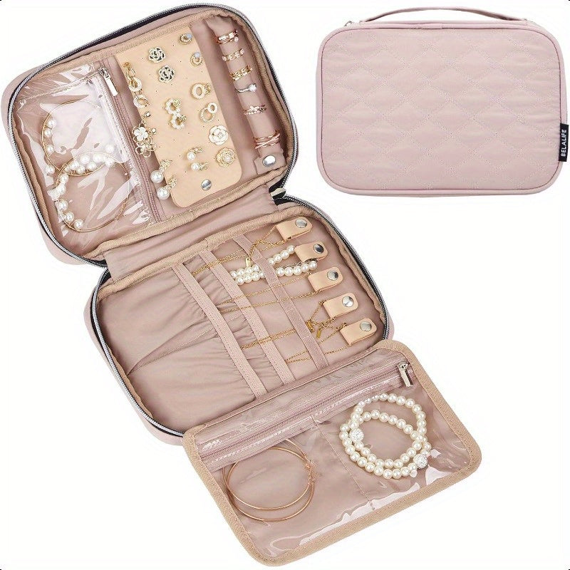 Travel Jewelry Organizer Portable Storage Case for Earrings Rings Necklaces Bracelets Pink