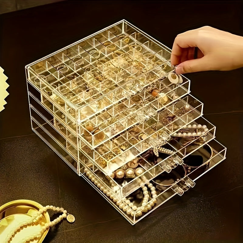 79-Compartment Multi-Layer Jewelry Organizer Box with Transparent Drawers – Modern Acrylic Storage for Earrings, Rings, Necklaces, and Accessories – Space-Saving Desktop Organizer for Home or Office, Jewelry Box, Jewelry Boxes