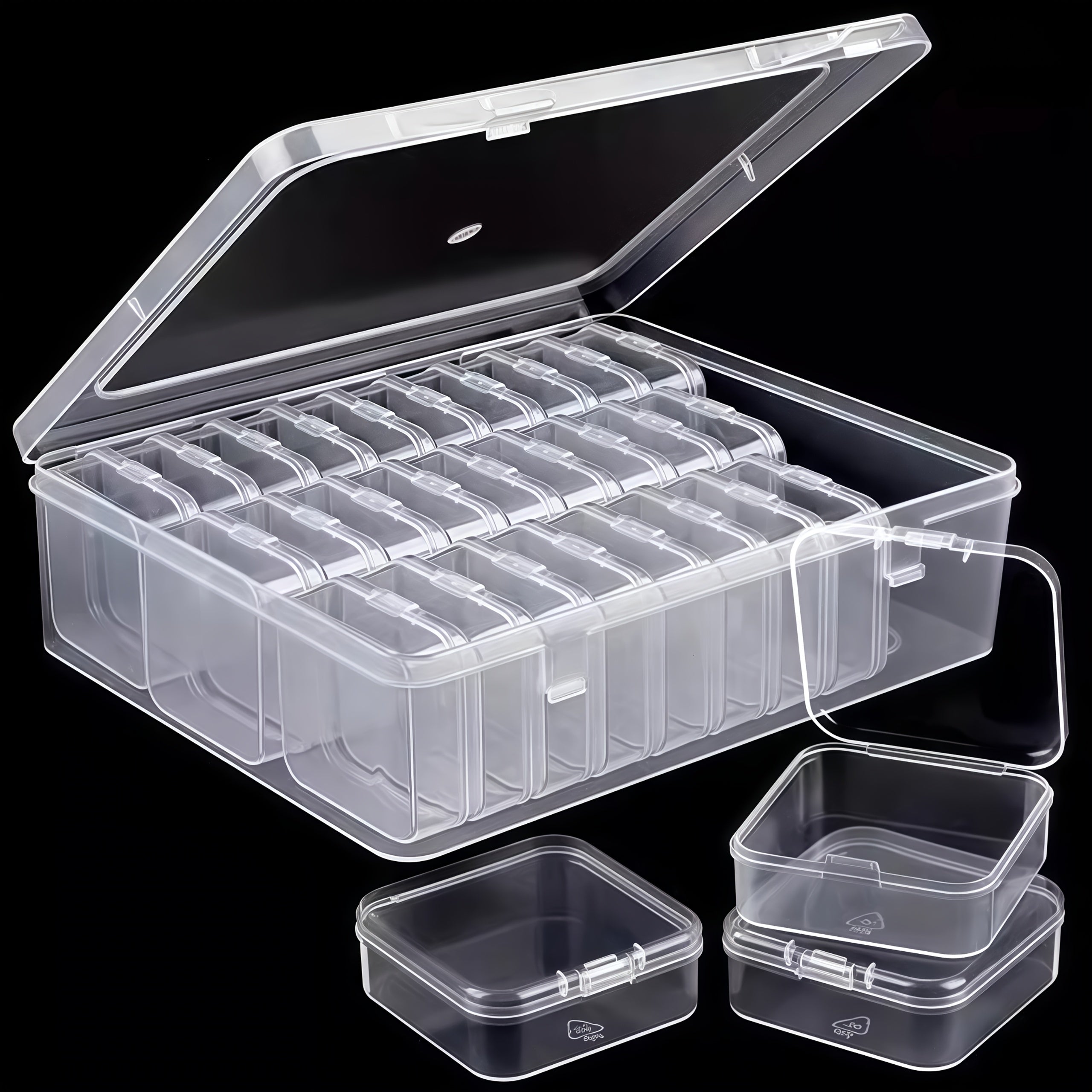 31pcs Set: 1 Large Box + 30 Small Transparent Plastic Storage Containers with Lids - Bead Organizer Case for DIY Jewelry Making, Nail Art & Bracelet Crafting Supplies – Perfect Valentine's Day Gift and Women’s/Girls’ Present