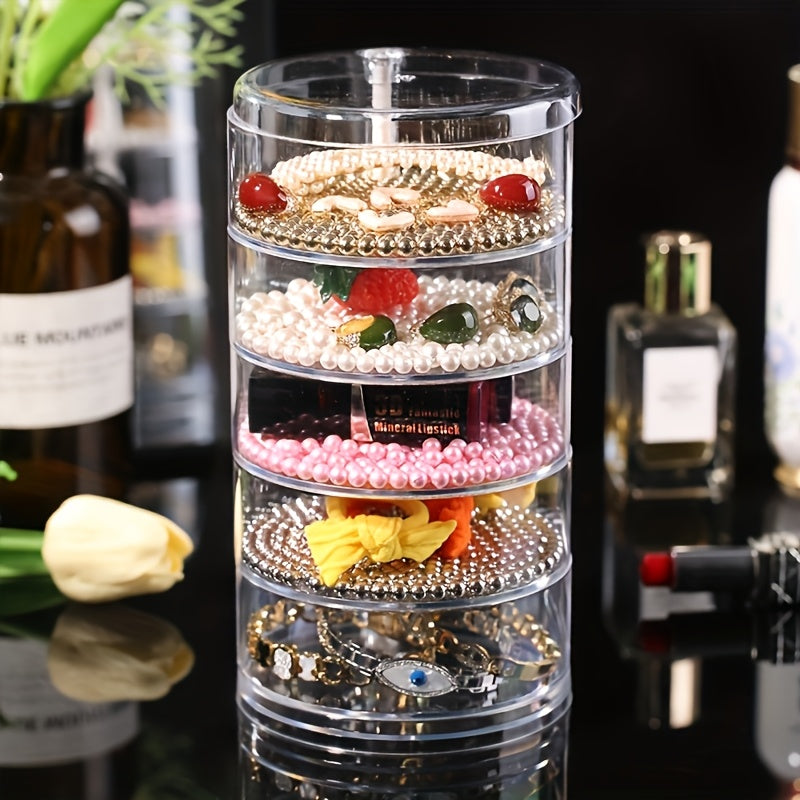 Multi-Layer Jewelry Box Transparent Multi-Rotating Earring and Bracelet Storage Box, Suitable for 5 Scenes, with Lid Dustproof Storage Rack Multi-Functional Desktop Storage Box, Jewelry Boxes