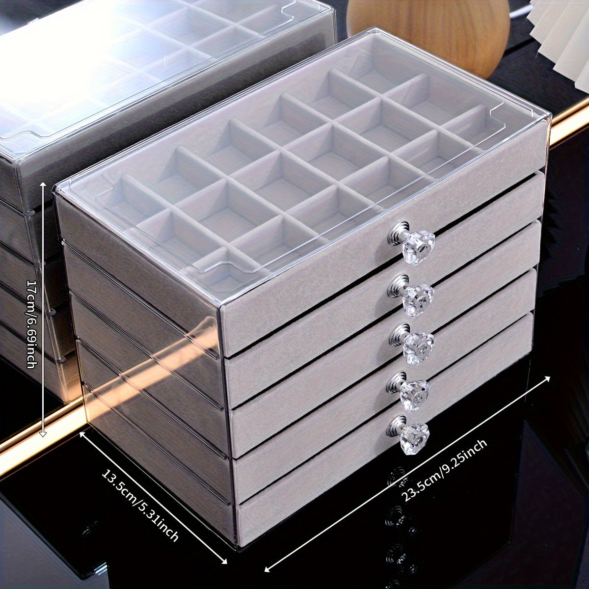 1/2pcs, Transparent Home Desktop 5-Tier Counter Drawer Jewelry Box Organizer Multi-Functional Divided Storage Box Stackable Drawers for Bracelets Rings Earrings Necklace Holder, Jewelry Case, Jewelry Boxes
