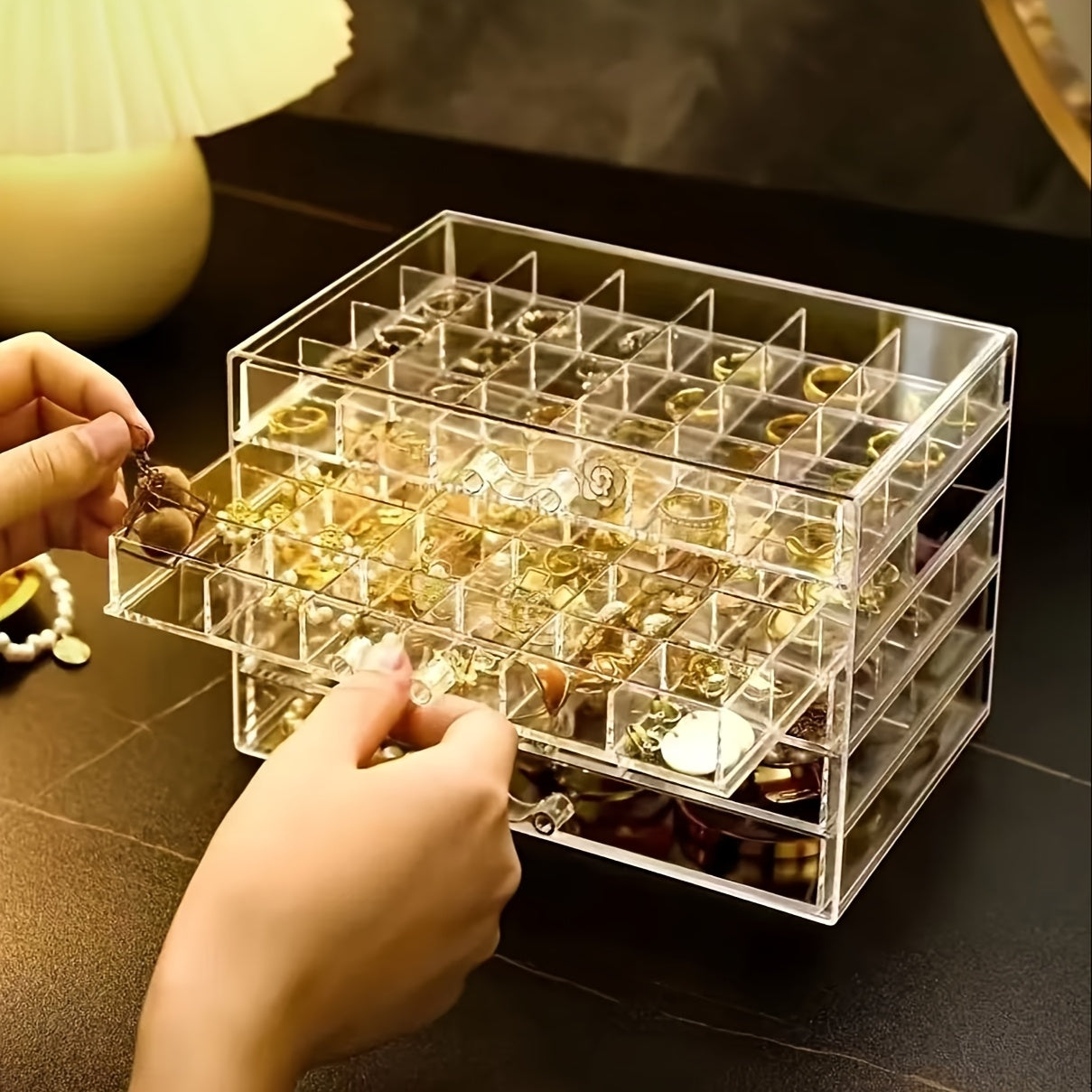 79-Compartment Multi-Layer Jewelry Organizer Box with Transparent Drawers – Modern Acrylic Storage for Earrings, Rings, Necklaces, and Accessories – Space-Saving Desktop Organizer for Home or Office, Jewelry Box, Jewelry Boxes