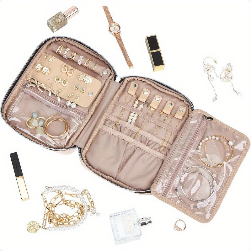 Travel Jewelry Organizer Portable Storage Case for Earrings Rings Necklaces Bracelets Pink