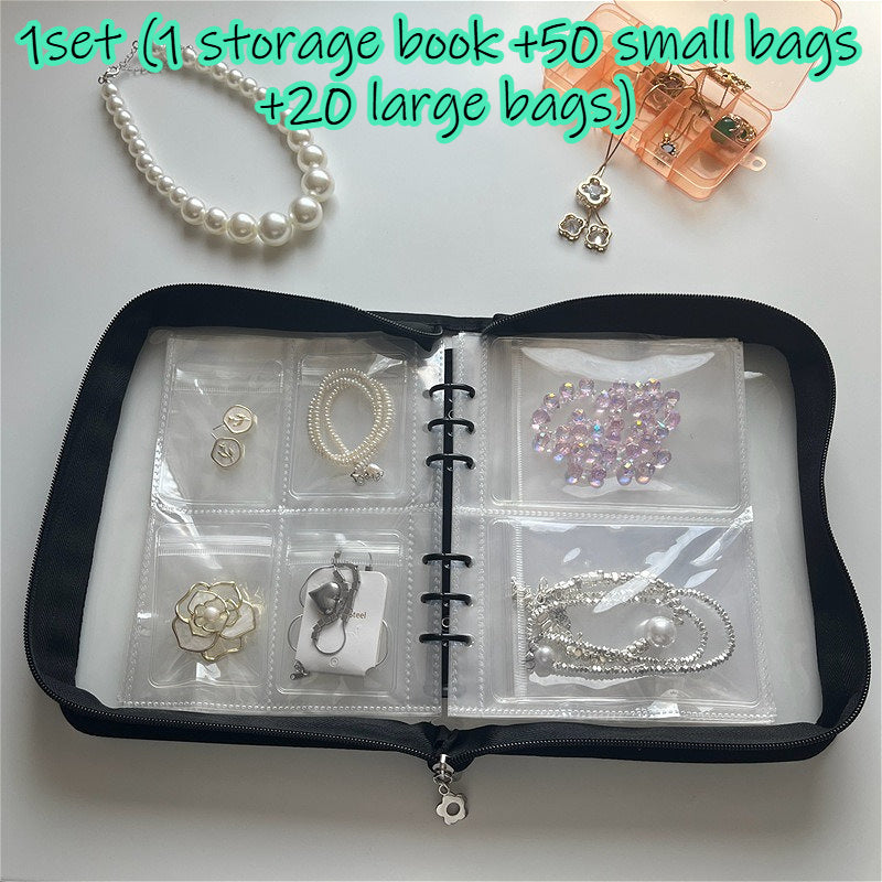 1Set High Capacity Travel Jewelry Storage Box - Contains One Storage Book, Fifty Small Bags And Twenty Large Bags. A Variety of Colors to Choose From, Transparent Multi-Grid Storage, Suitable for Earrings, Necklaces, Rings - Portable Storage Bag,