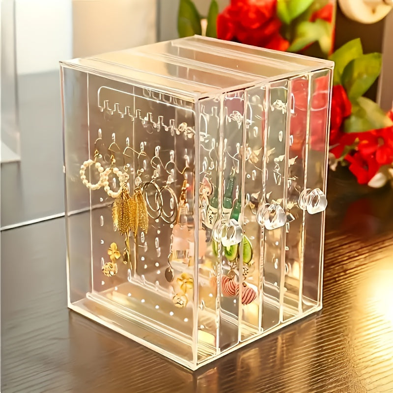 1pc Transparent Jewelry Organizer with Hanging Display Stand - Perfect for Earrings, Necklaces, Bracelets & Accessories Storage Box, Dustproof Design, Ideal Gift for Valentine's Day, Christmas, Father’s Day, Halloween – Best Present for Loved Ones