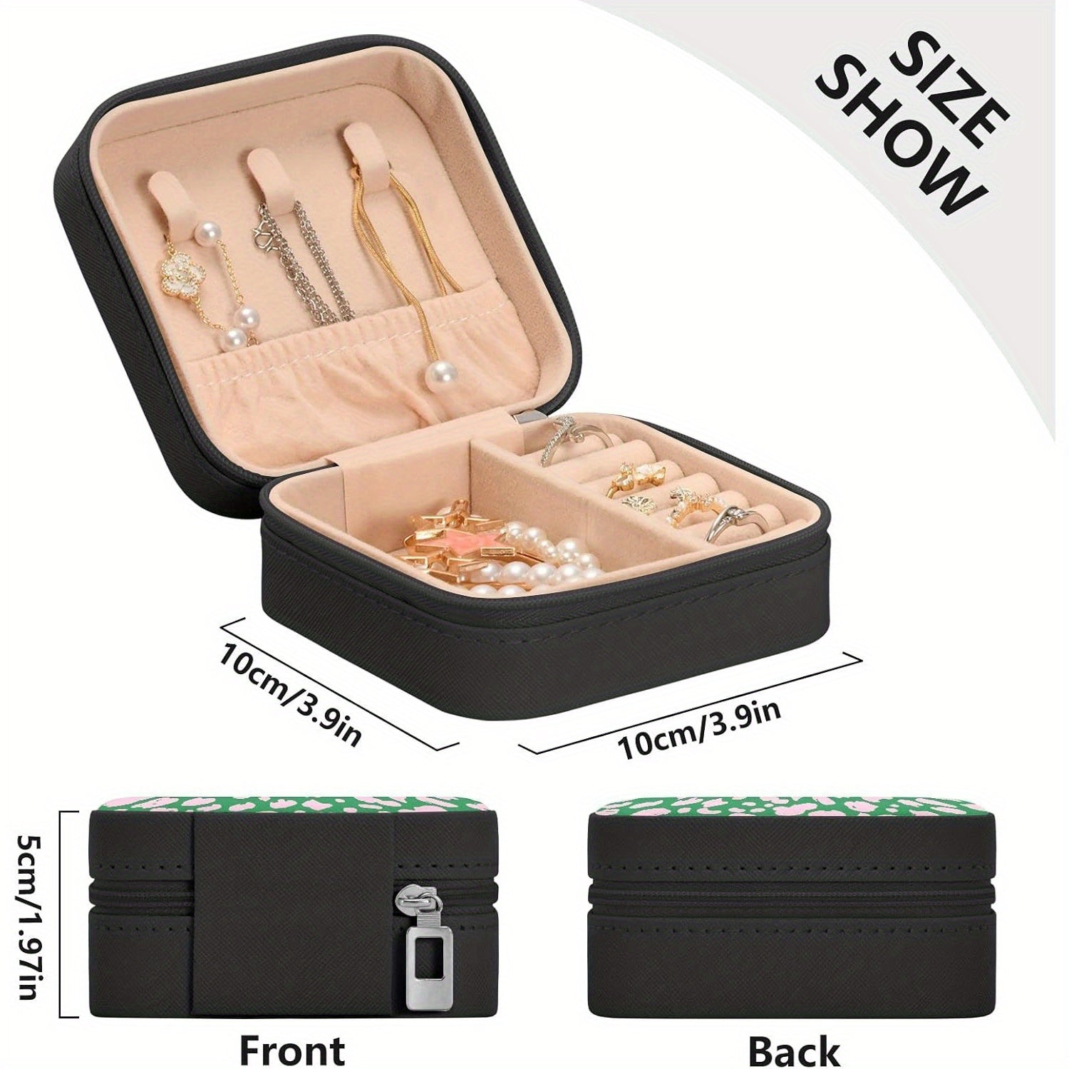 susiyo Pink Green Leopard Travel Mini Jewelry Box Portable PU Leather Organizer Case Storage Necklace Earrings Rings Bracelet Jewelry Rolls Clutch Bag for Women Ladies (Square, Black), Jewelry Boxes