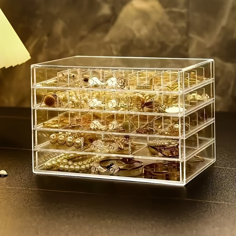 79-Compartment Multi-Layer Jewelry Organizer Box with Transparent Drawers – Modern Acrylic Storage for Earrings, Rings, Necklaces, and Accessories – Space-Saving Desktop Organizer for Home or Office, Jewelry Box, Jewelry Boxes
