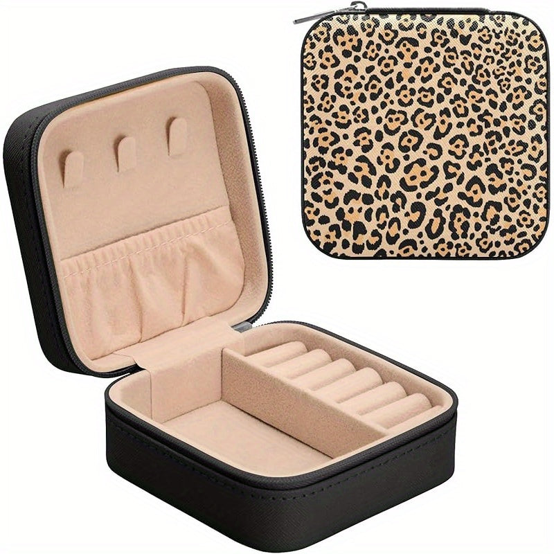 susiyo Pink Green Leopard Travel Mini Jewelry Box Portable PU Leather Organizer Case Storage Necklace Earrings Rings Bracelet Jewelry Rolls Clutch Bag for Women Ladies (Square, Black), Jewelry Boxes