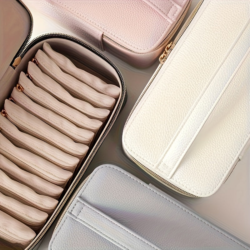 New Trendy Portable Jewelry Box - Large Synthetic Faux Leather Organizer with Transparent Compartments for Bracelets, Earrings, Necklaces & More - Perfect Gift for Women, Home, Dorm, Travel - Ideal for Christmas, Halloween, Back-to, Birthdays, Labor Day,