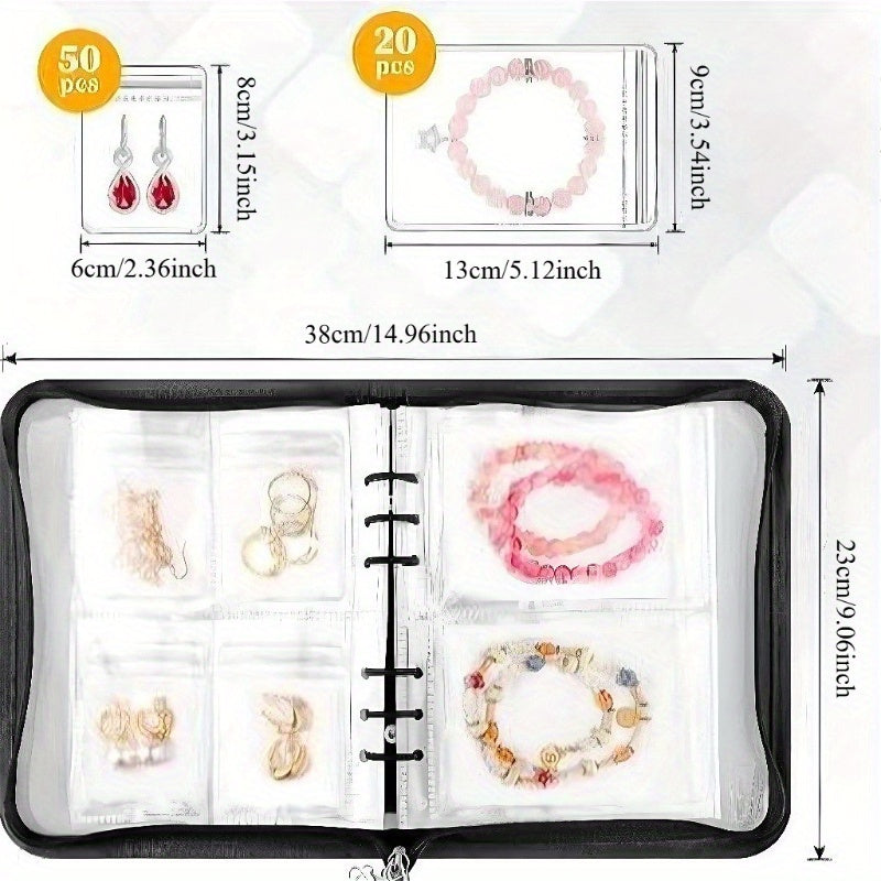 1Set High Capacity Travel Jewelry Storage Box - Contains One Storage Book, Fifty Small Bags And Twenty Large Bags. A Variety of Colors to Choose From, Transparent Multi-Grid Storage, Suitable for Earrings, Necklaces, Rings - Portable Storage Bag,
