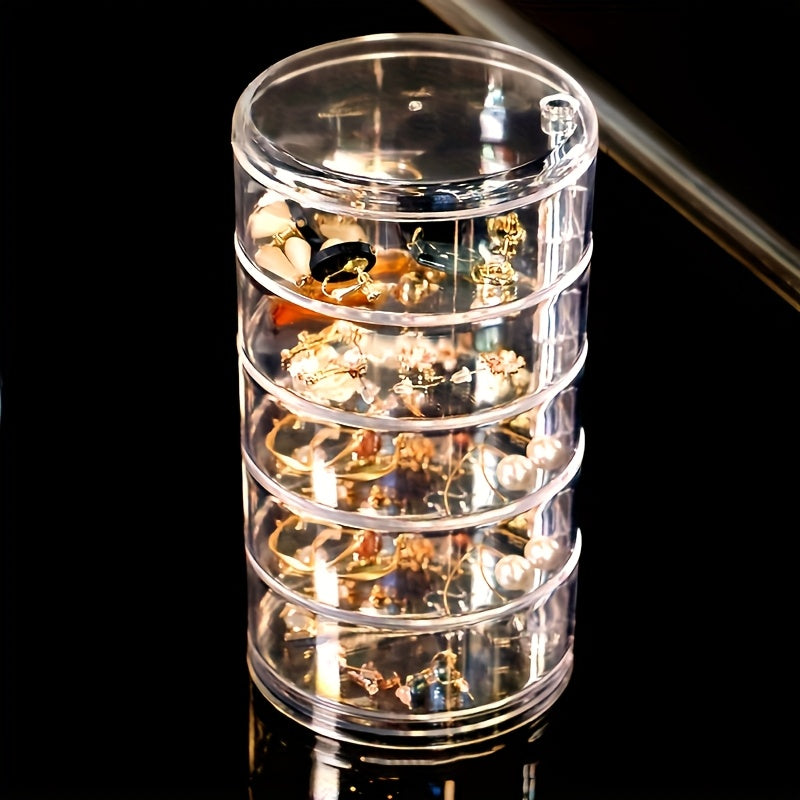 Multi-Layer Jewelry Box Transparent Multi-Rotating Earring and Bracelet Storage Box, Suitable for 5 Scenes, with Lid Dustproof Storage Rack Multi-Functional Desktop Storage Box, Jewelry Boxes
