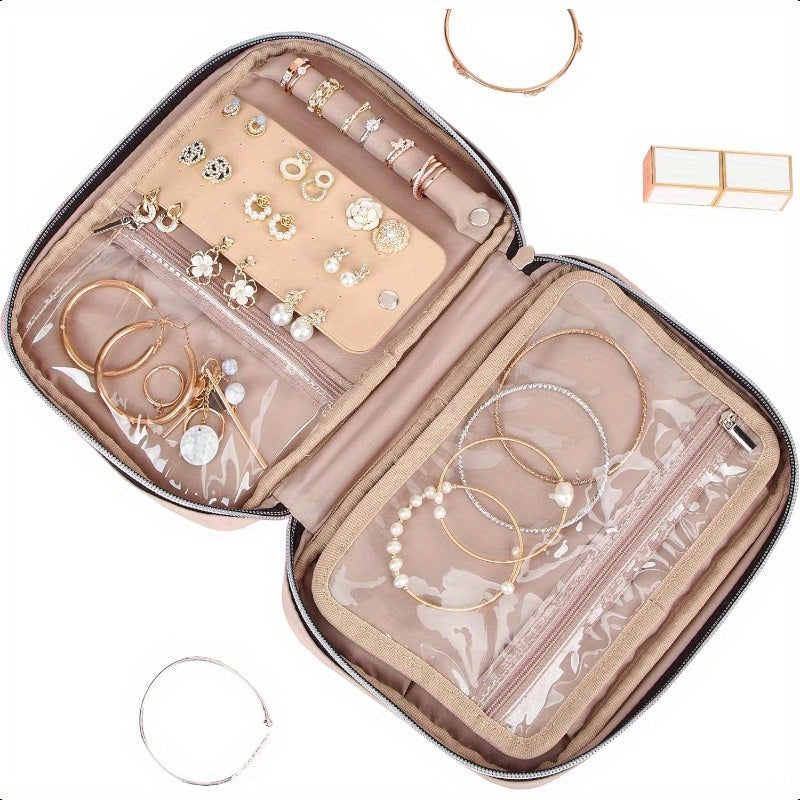 Travel Jewelry Organizer Portable Storage Case for Earrings Rings Necklaces Bracelets Pink