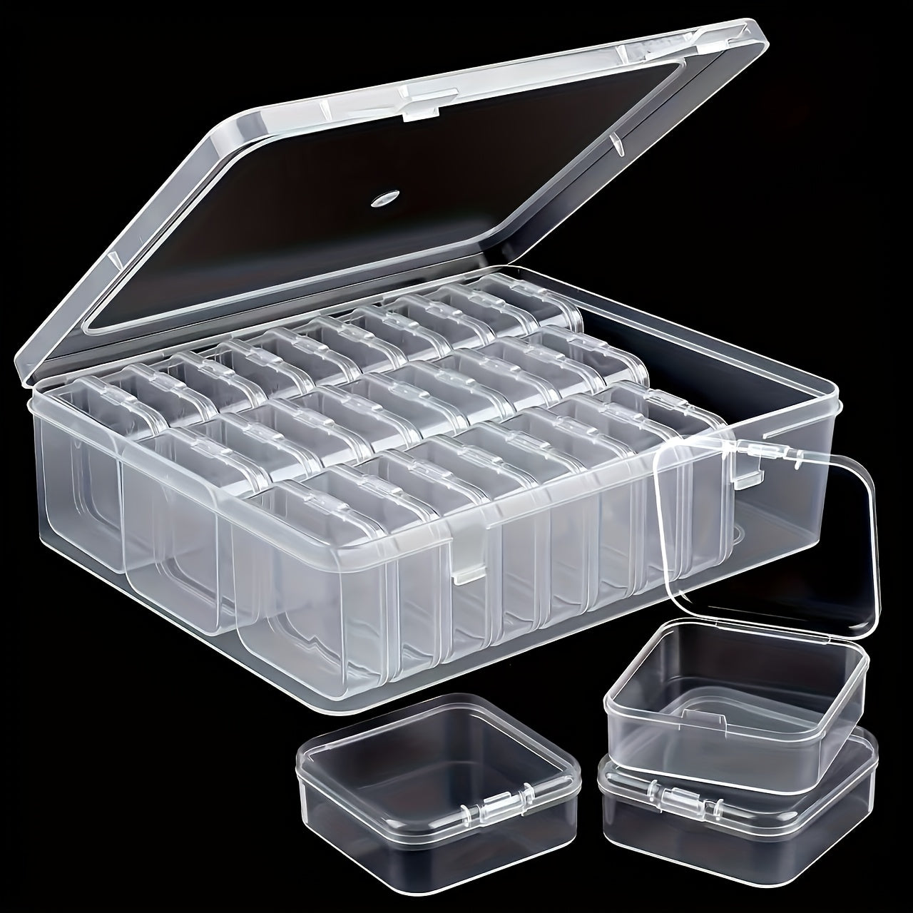 30-Pack Clear Storage Boxes with Lid - Stackable Organizer with Individual Compartments, Transparent Containers for Jewelry, Beads, Crafts, Office, Home - Durable Clear Plastic Boxes for Easy Visibility & Organization, Jewelry Box Organizer, Craft
