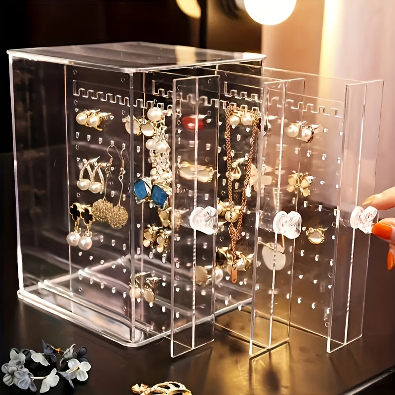1pc Transparent Jewelry Organizer with Hanging Display Stand - Perfect for Earrings, Necklaces, Bracelets & Accessories Storage Box, Dustproof Design, Ideal Gift for Valentine's Day, Christmas, Father’s Day, Halloween – Best Present for Loved Ones