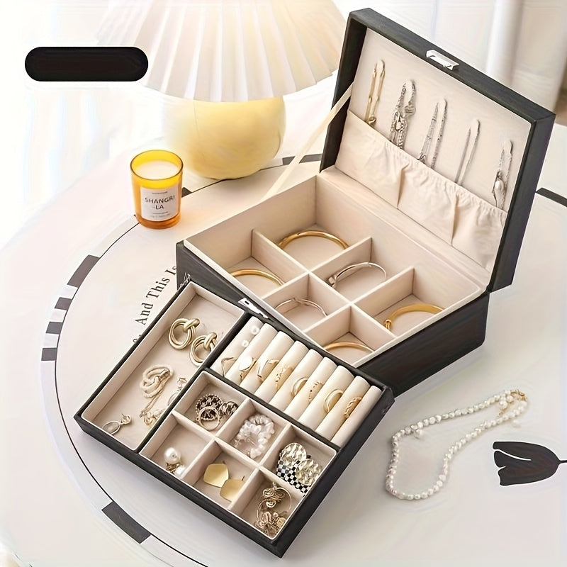 Luxury Square Jewelry Box, Two/Three-Layer Locking Structure for Security, Soft Lined to Protect Jewelry, Multi-Compartment Design for Necklaces and Bracelets, Showcasing a Lady'S Elegance