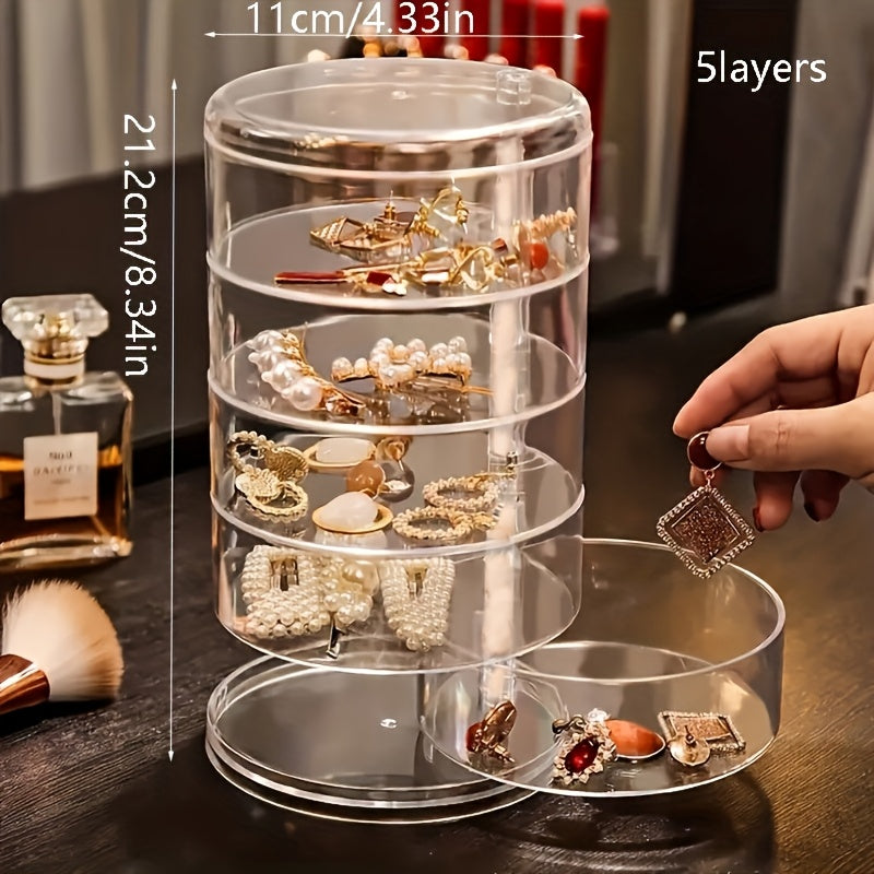Multi-Layer Jewelry Box Transparent Multi-Rotating Earring and Bracelet Storage Box, Suitable for 5 Scenes, with Lid Dustproof Storage Rack Multi-Functional Desktop Storage Box, Jewelry Boxes