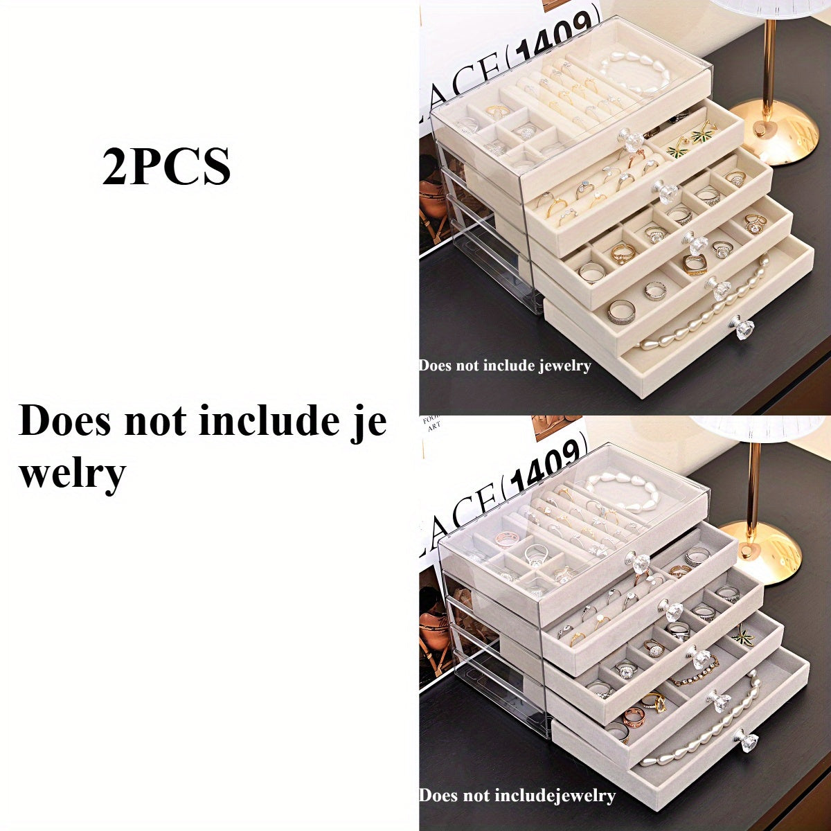 1/2pcs, Transparent Home Desktop 5-Tier Counter Drawer Jewelry Box Organizer Multi-Functional Divided Storage Box Stackable Drawers for Bracelets Rings Earrings Necklace Holder, Jewelry Case, Jewelry Boxes