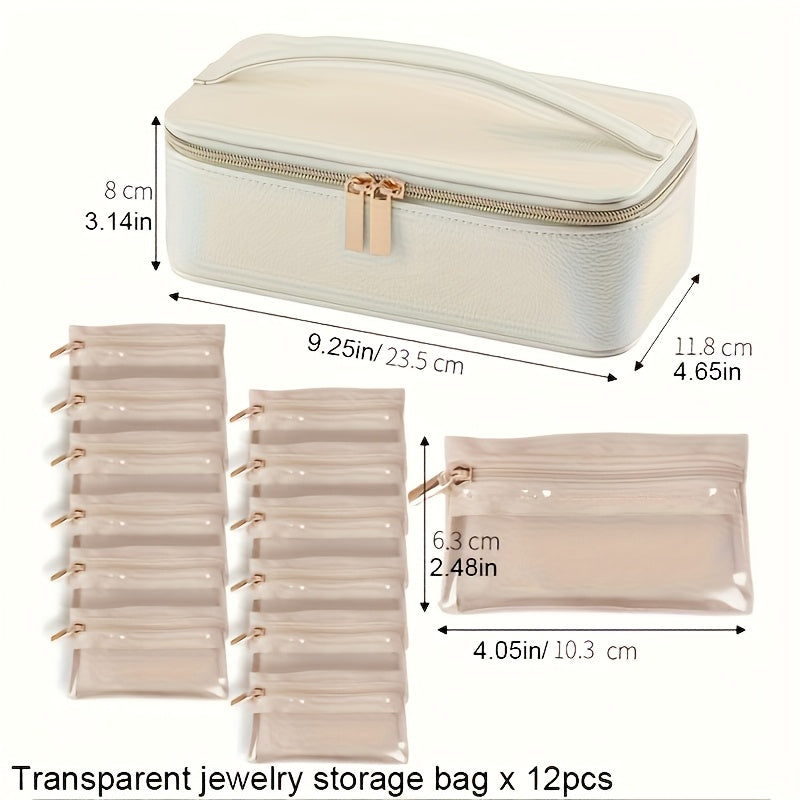 New Trendy Portable Jewelry Box - Large Synthetic Faux Leather Organizer with Transparent Compartments for Bracelets, Earrings, Necklaces & More - Perfect Gift for Women, Home, Dorm, Travel - Ideal for Christmas, Halloween, Back-to, Birthdays, Labor Day,