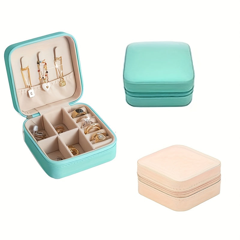 3 Fresh Colors 15pcs PU leather high-quality mini portable jewelry travel box, small jewelry storage box, large capacity suitable for rings, earrings, pendants, watches, necklaces, lipstick storage boxes, Jewelry Boxes