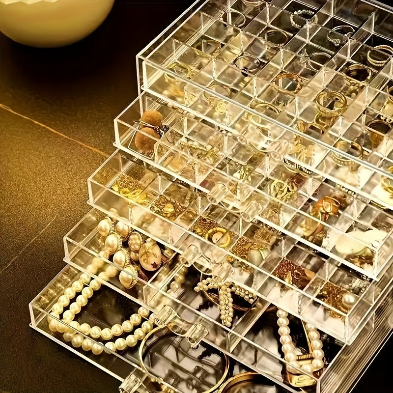 79-Compartment Multi-Layer Jewelry Organizer Box with Transparent Drawers – Modern Acrylic Storage for Earrings, Rings, Necklaces, and Accessories – Space-Saving Desktop Organizer for Home or Office, Jewelry Box, Jewelry Boxes