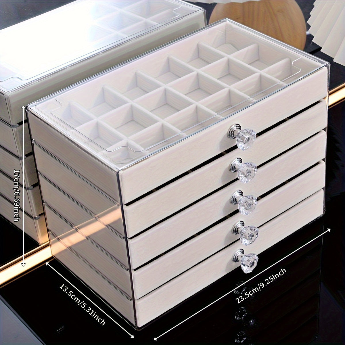 1/2pcs, Transparent Home Desktop 5-Tier Counter Drawer Jewelry Box Organizer Multi-Functional Divided Storage Box Stackable Drawers for Bracelets Rings Earrings Necklace Holder, Jewelry Case, Jewelry Boxes