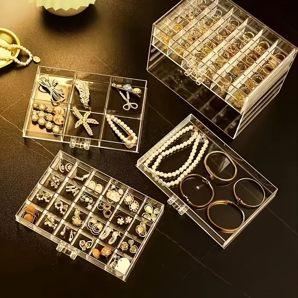 79-Compartment Multi-Layer Jewelry Organizer Box with Transparent Drawers – Modern Acrylic Storage for Earrings, Rings, Necklaces, and Accessories – Space-Saving Desktop Organizer for Home or Office, Jewelry Box, Jewelry Boxes