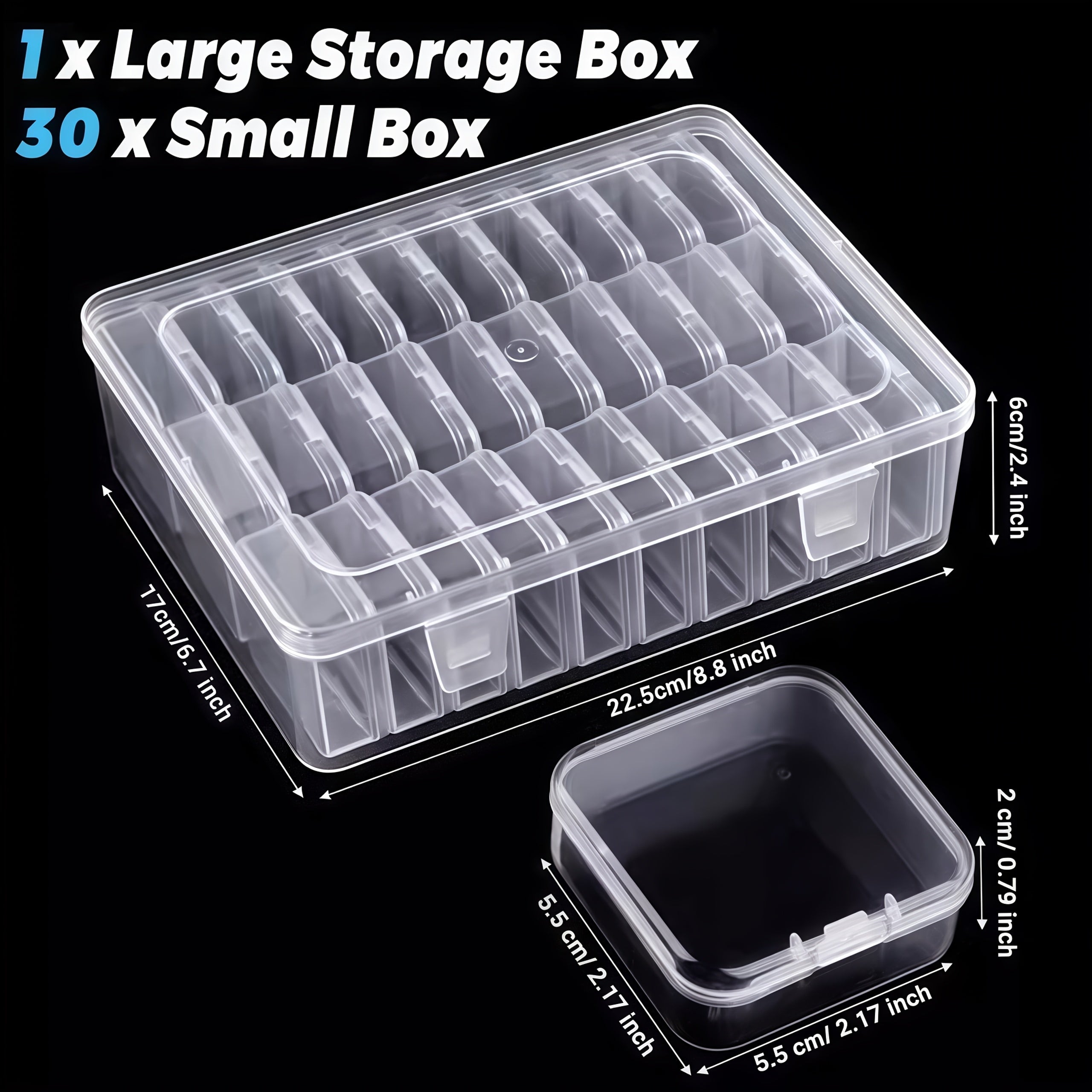 31pcs Set: 1 Large Box + 30 Small Transparent Plastic Storage Containers with Lids - Bead Organizer Case for DIY Jewelry Making, Nail Art & Bracelet Crafting Supplies – Perfect Valentine's Day Gift and Women’s/Girls’ Present
