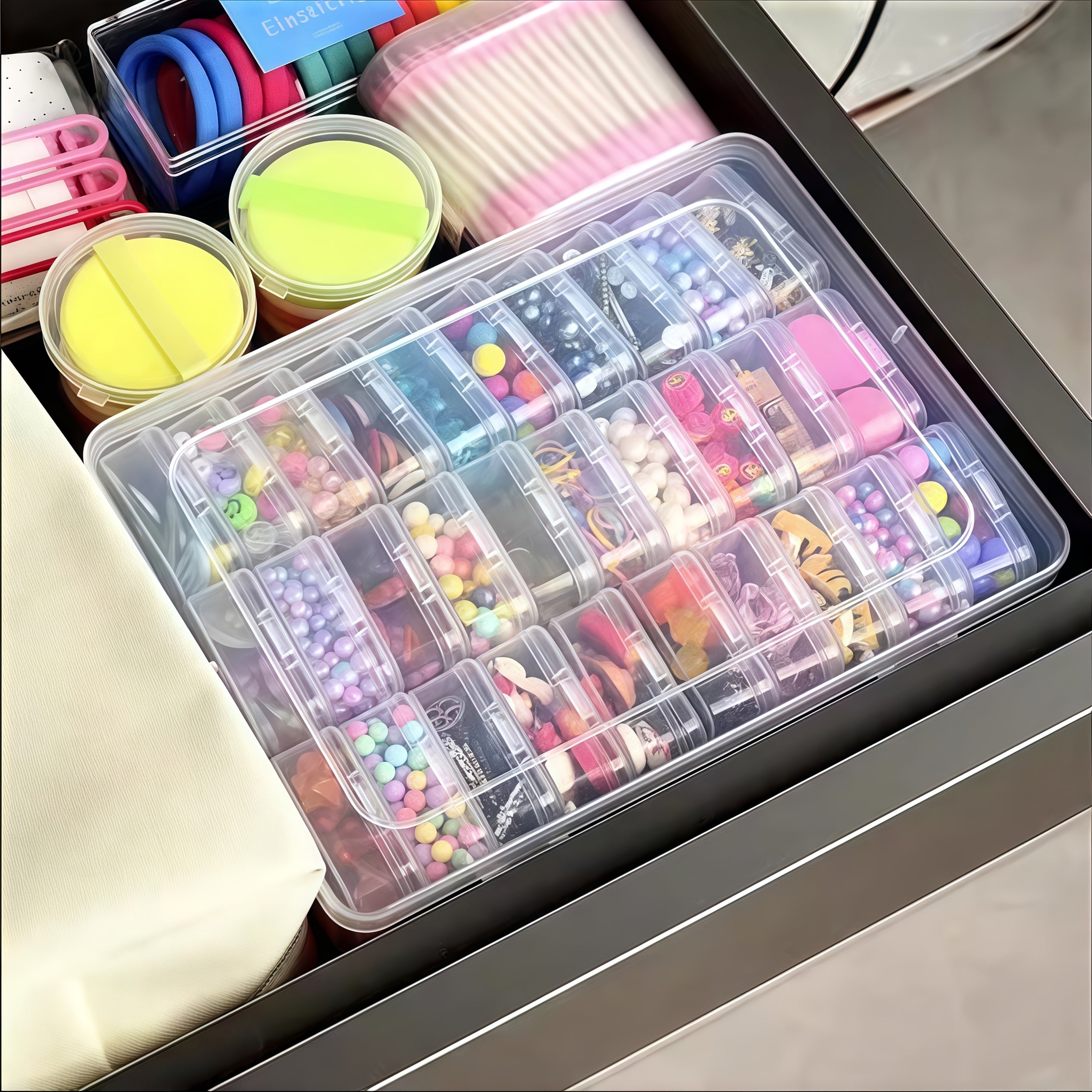 31pcs Set: 1 Large Box + 30 Small Transparent Plastic Storage Containers with Lids - Bead Organizer Case for DIY Jewelry Making, Nail Art & Bracelet Crafting Supplies – Perfect Valentine's Day Gift and Women’s/Girls’ Present
