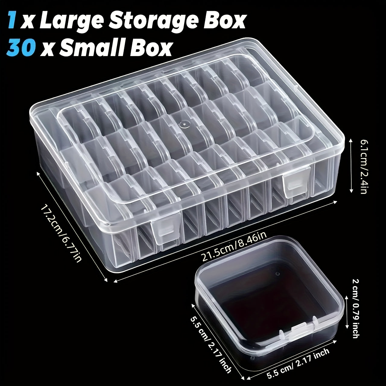 30-Pack Clear Storage Boxes with Lid - Stackable Organizer with Individual Compartments, Transparent Containers for Jewelry, Beads, Crafts, Office, Home - Durable Clear Plastic Boxes for Easy Visibility & Organization, Jewelry Box Organizer, Craft