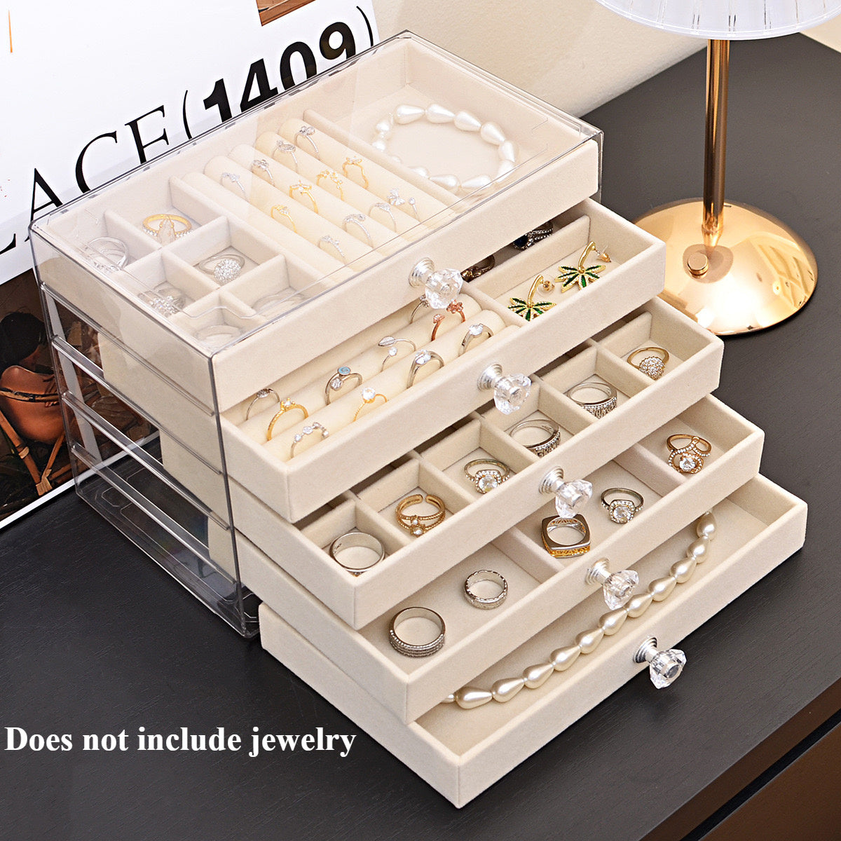 1/2pcs, Transparent Home Desktop 5-Tier Counter Drawer Jewelry Box Organizer Multi-Functional Divided Storage Box Stackable Drawers for Bracelets Rings Earrings Necklace Holder, Jewelry Case, Jewelry Boxes