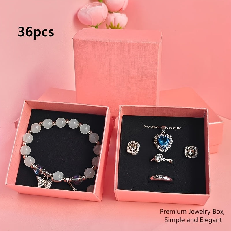 36pcs New Stylish High-End Jewelry Box, Perfect for Displaying Necklaces, Pendants, Earrings, Rings, Studs, and Earrings, Ideal Gift Packaging for Proposals, Weddings, Anniversaries, Girlfriends' Birthdays, or Mother's Day Presents