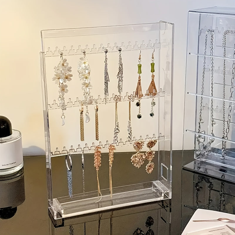 1pc Transparent Jewelry Organizer with Hanging Display Stand - Perfect for Earrings, Necklaces, Bracelets & Accessories Storage Box, Dustproof Design, Ideal Gift for Valentine's Day, Christmas, Father’s Day, Halloween – Best Present for Loved Ones