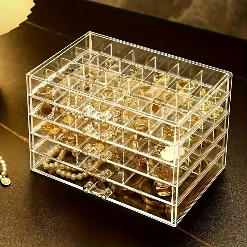 79-Compartment Multi-Layer Jewelry Organizer Box with Transparent Drawers – Modern Acrylic Storage for Earrings, Rings, Necklaces, and Accessories – Space-Saving Desktop Organizer for Home or Office, Jewelry Box, Jewelry Boxes