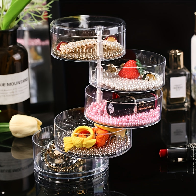 Multi-Layer Jewelry Box Transparent Multi-Rotating Earring and Bracelet Storage Box, Suitable for 5 Scenes, with Lid Dustproof Storage Rack Multi-Functional Desktop Storage Box, Jewelry Boxes