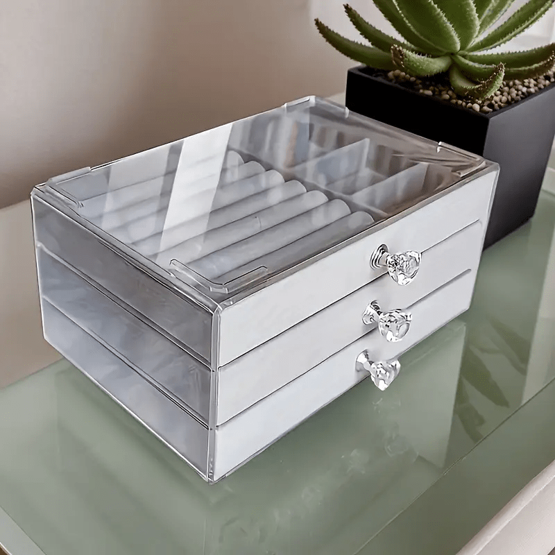 Modern Style Three-Layer Flocked Jewelry Storage Box, Fleece Lining with Acrylic Display Stand, 3 Drawers for Organizing Bracelets and Rings, Exuding Luxury Taste